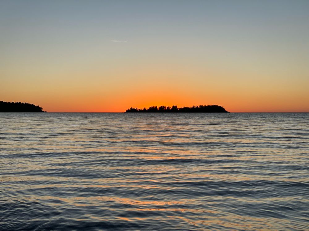 Encampment Island, Lake Superior, at sunrise.