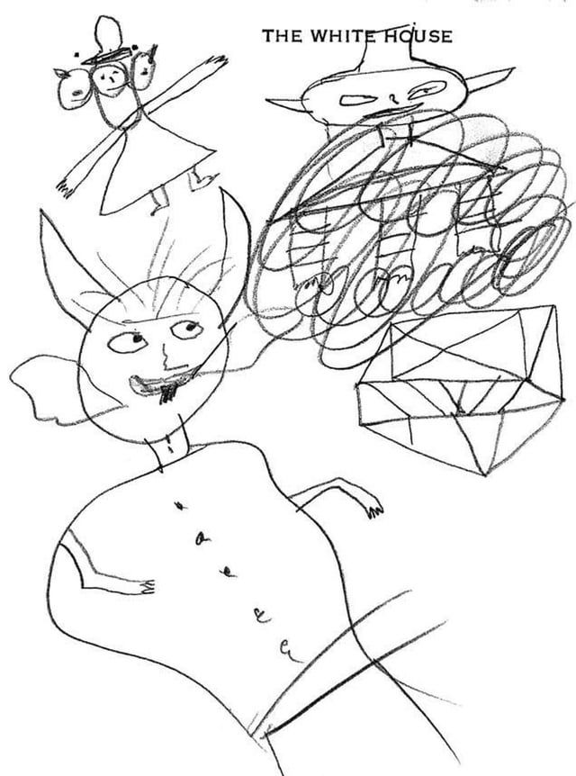 A doodle made by former US President Lyndon B. Johnson depicting...shit, I don't know. Goblins?