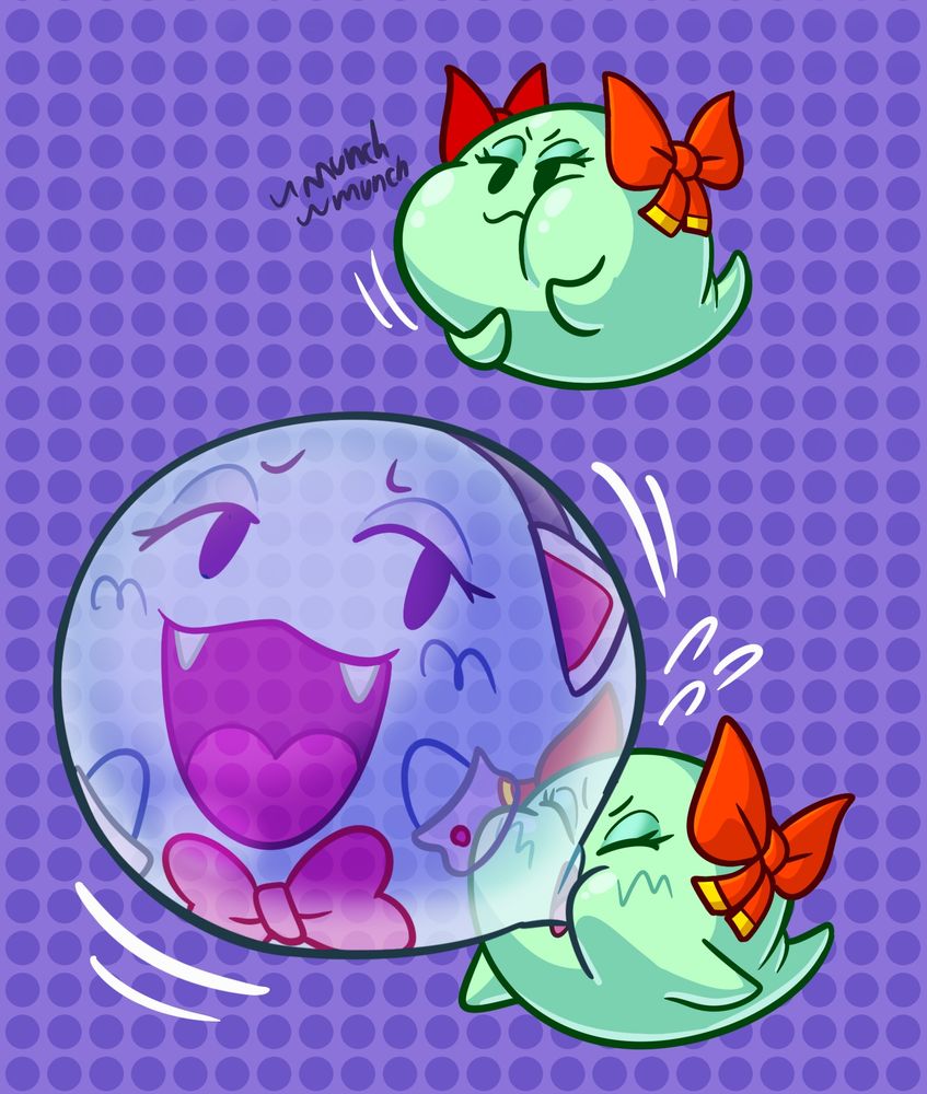 lady bow from paper mario blowing a bubble that's actually peeka from paper mario ttyd