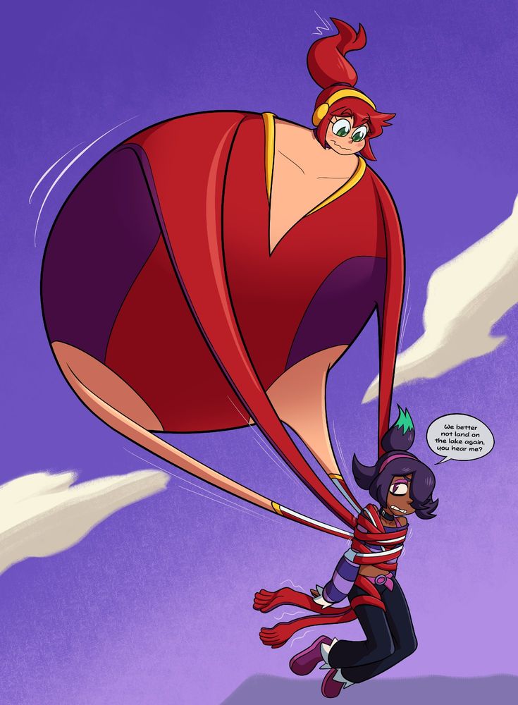 my oc ruby stretching into a parachute for my oc jade