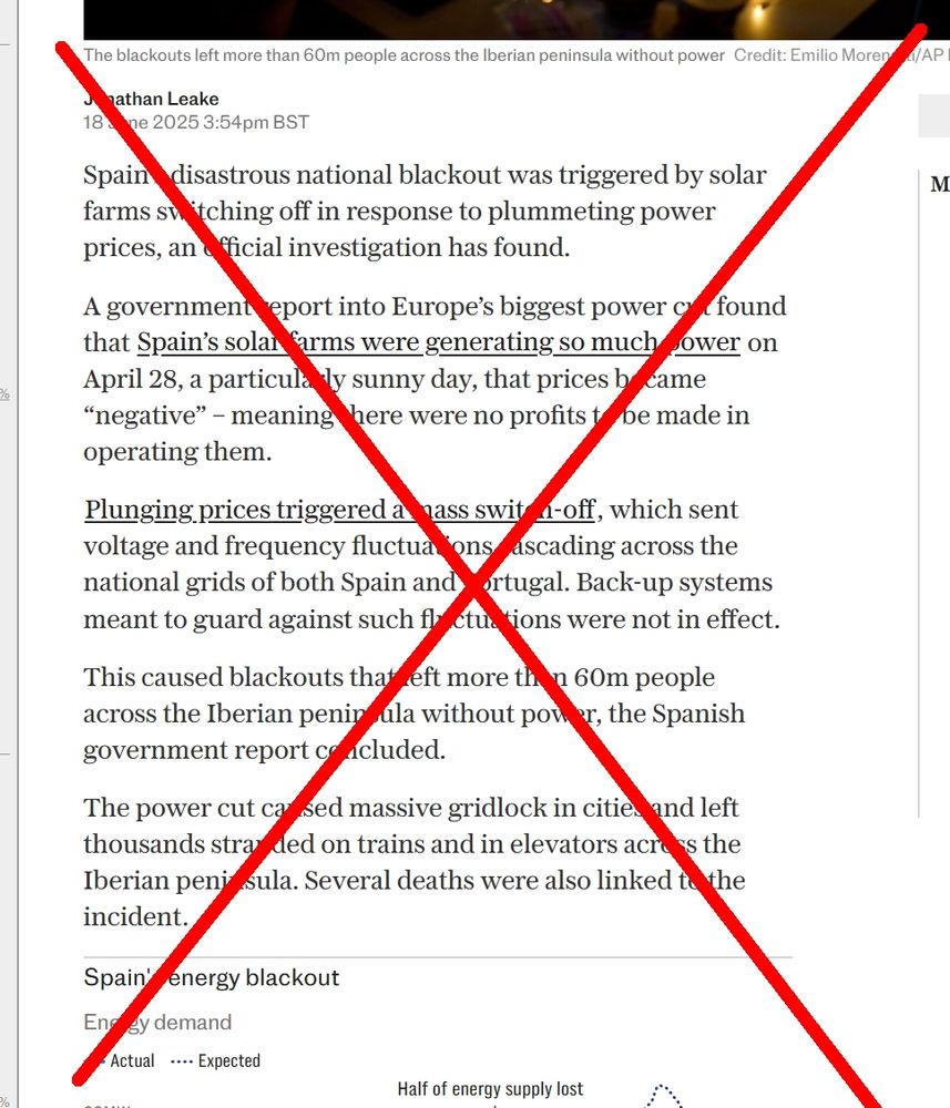 Spain’s disastrous national blackout was triggered by solar farms switching off in response to plummeting power prices, an official investigation has found.
A government report into Europe’s biggest power cut found that Spain’s solar farms were generating so much power on April 28, a particularly sunny day, that prices became “negative” – meaning there were no profits to be made in operating them.
Plunging prices triggered a mass switch-off, which sent voltage and frequency fluctuations cascading across the national grids of both Spain and Portugal. Back-up systems meant to guard against such fluctuations were not in effect.
This caused blackouts that left more than 60m people across the Iberian peninsula without power, the Spanish government report concluded.
The power cut caused massive gridlock in cities and left thousands stranded on trains and in elevators across the Iberian peninsula. Several deaths were also linked to the incident.
