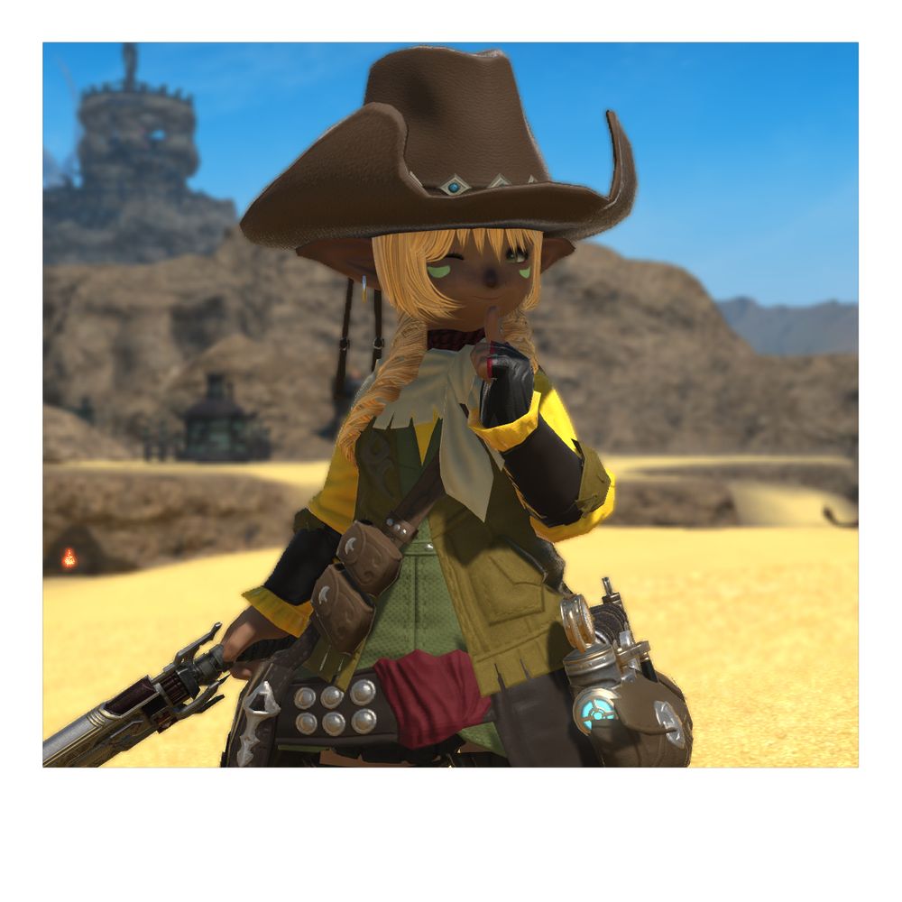 Hihida Hide blowing the smoke off her fingergun while winking.