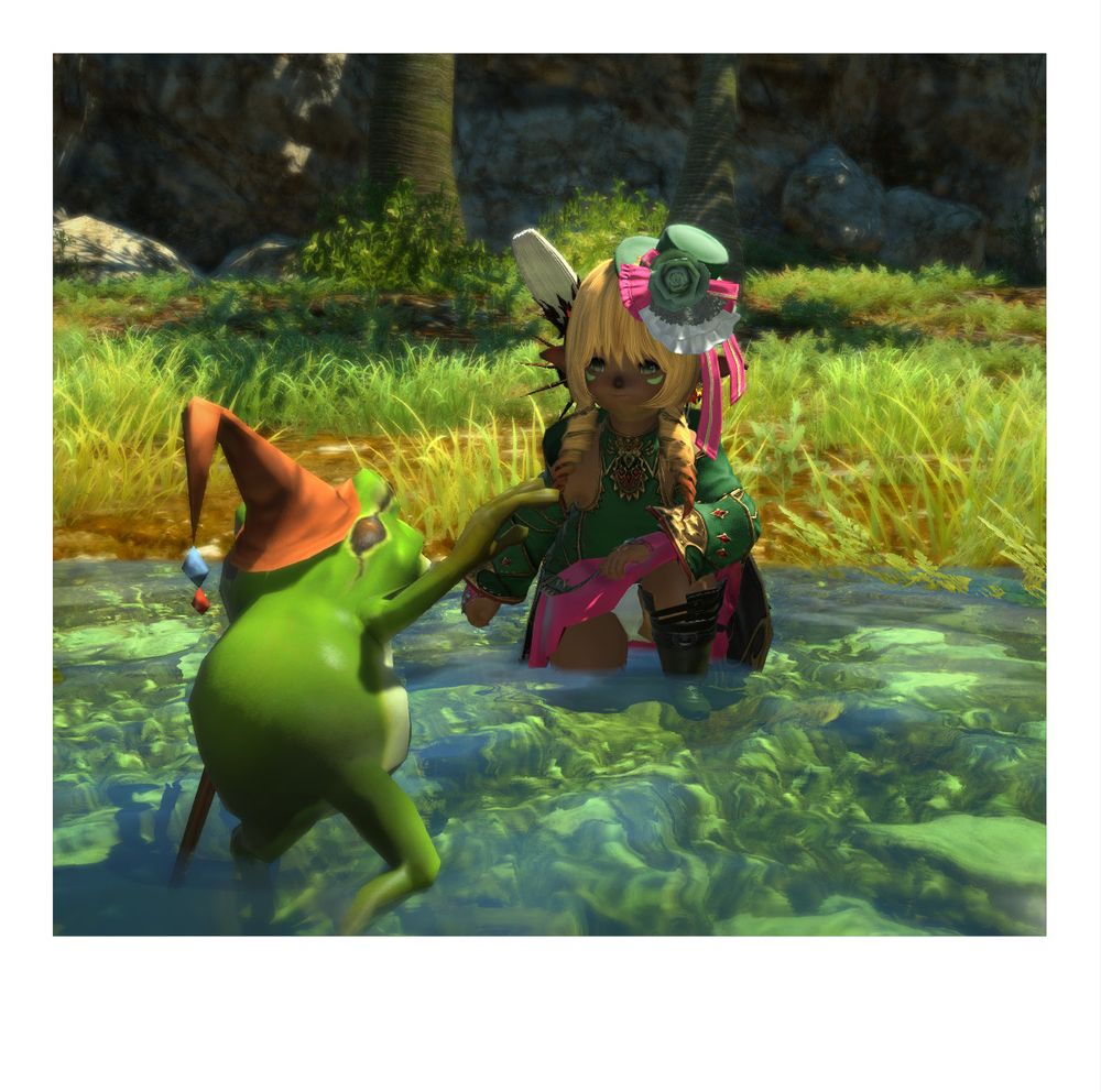 Hihida meeting a new froggy friend.