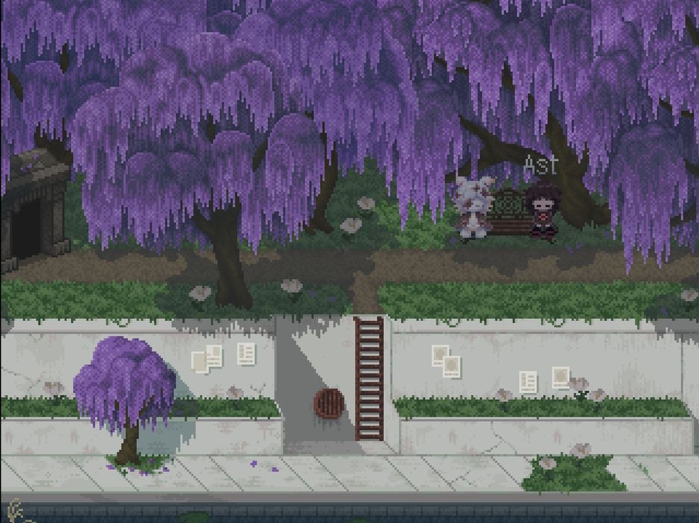 Wisteria Grove

Les deux Minnatsuki sont assises sur un banc et regardent la caméra. Le banc est sous un arbre à glycine. Une échelle mène à un petit passage au bord d'une rivière.