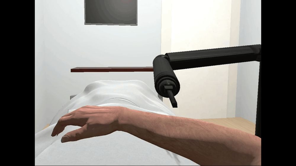 gif of a first-person arm being touched by a robotic lever