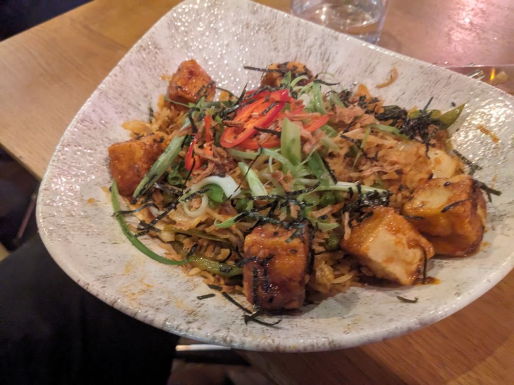Yummy vegan meal featuring tofu