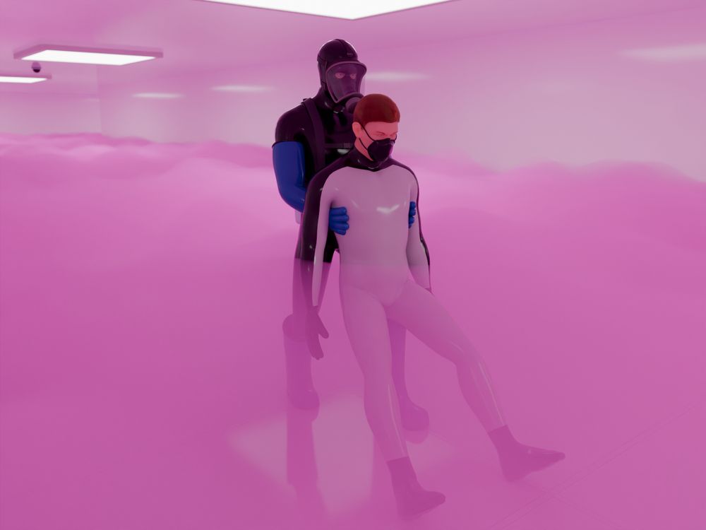 The spy is getting dragged off by a guard.