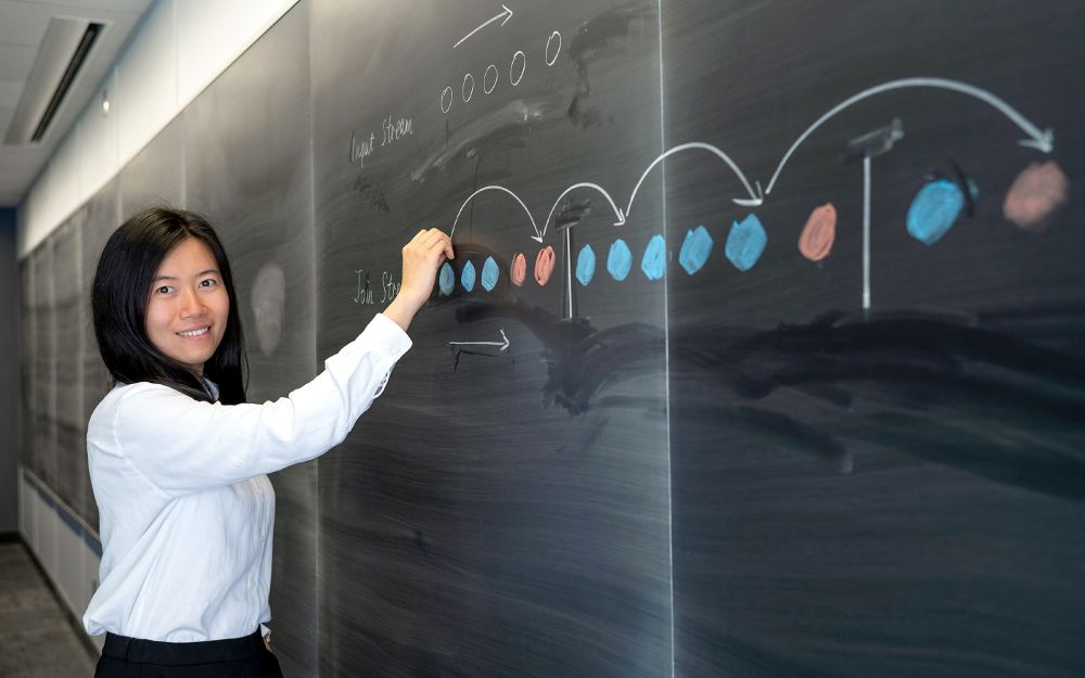 Professor Xiao Hu at a blackboard