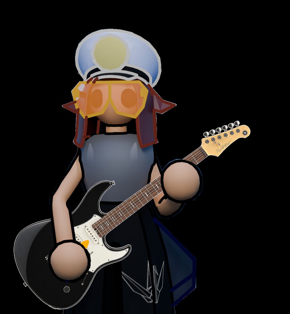 A 3d character stands playing a guitar png.