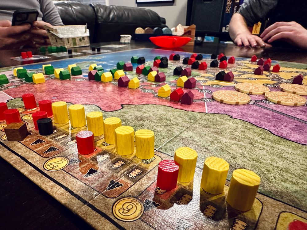 End board state of Power Grid. Coal and oil supplies nearly depleted, lots of garbage and uranium!