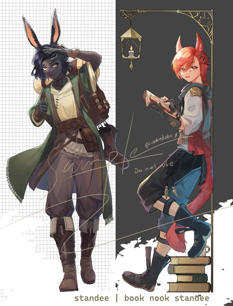 sample images of an erenville and graha tia acrylic standee
