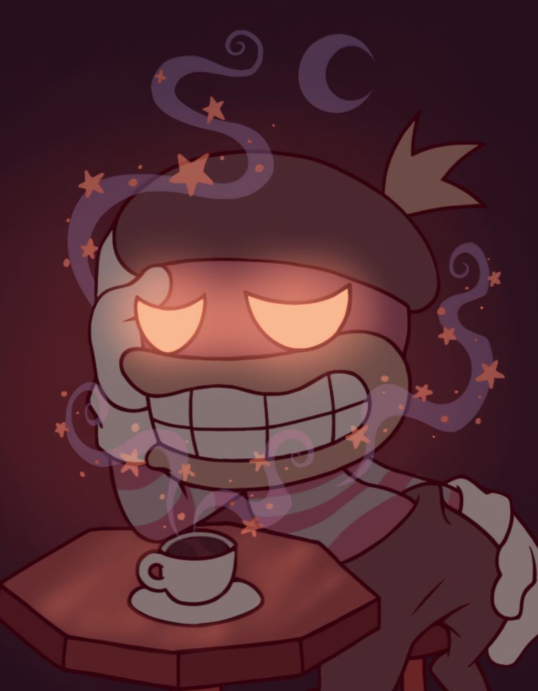 Popple thinking about Howluna over a late night coffe at the starbeans cafe. Lost in thought. 