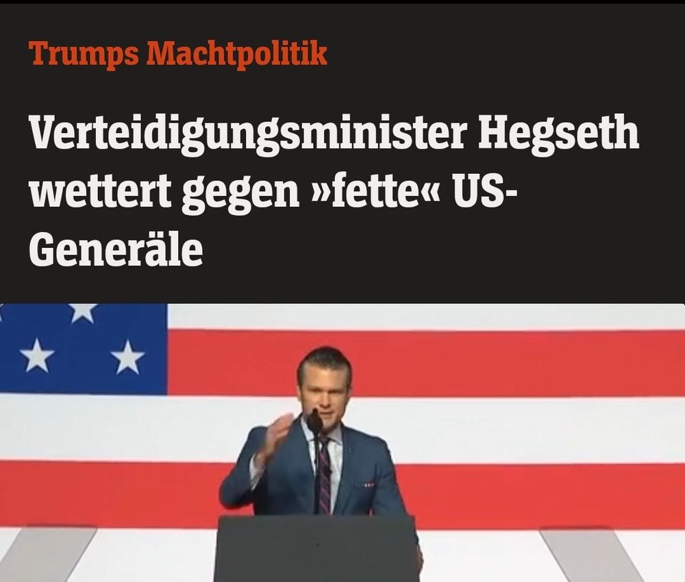 Screenshot der Spiegel Startseite mit der Schlagzeile "Verteidigungsminister Hegseth wettert gegen fette US Generäle" 