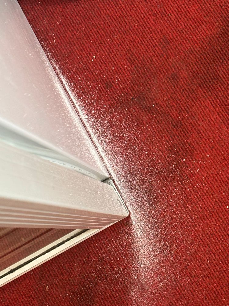 White powdered scattered on a floor. 