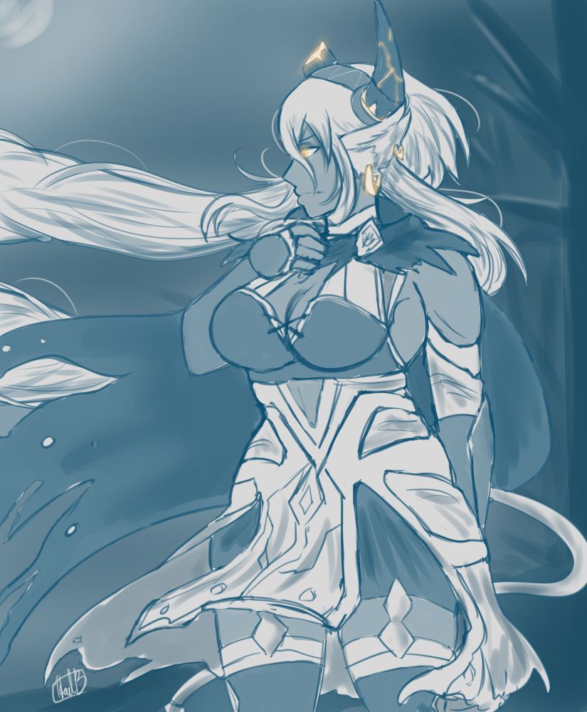 Melíai from Fire Emblem Heroes. Looking out into the night.