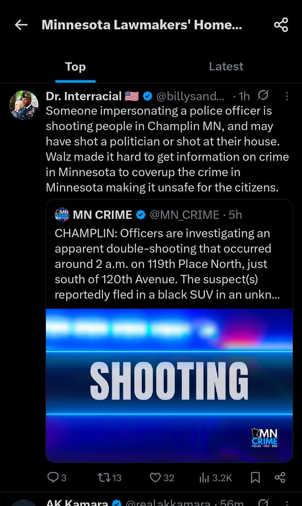 Post from Dr. Interracial on twitter about the shootings in MN 