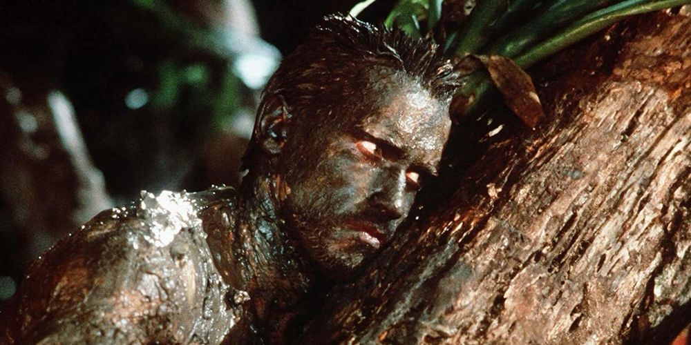 Arnold in creeping up in camo in Predator