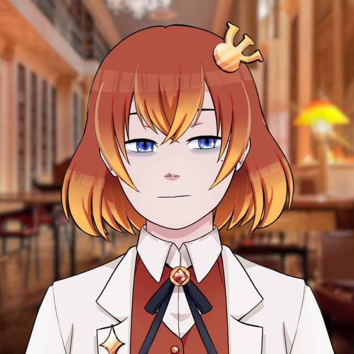 Psydere in a library looking tired