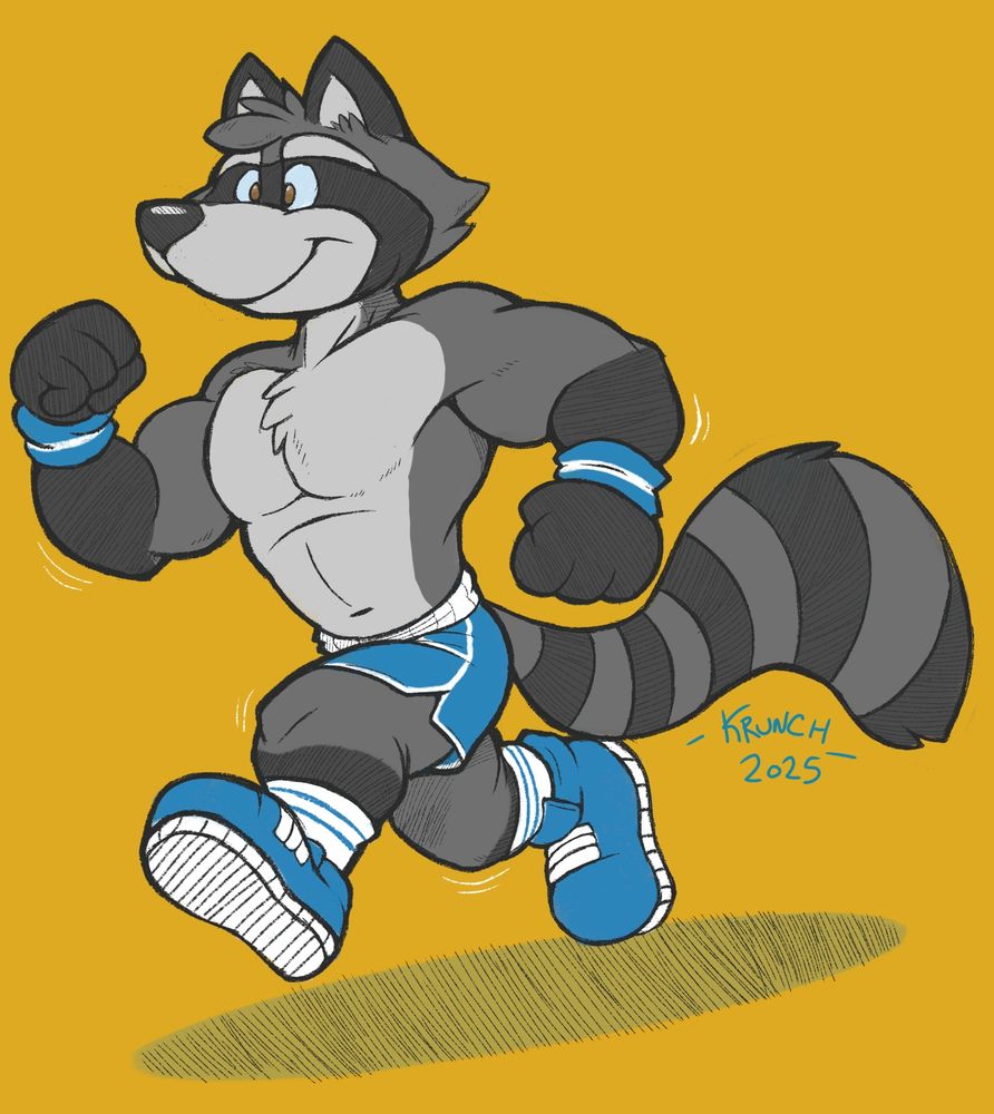 Just a toony raccoon guy going for a jog.