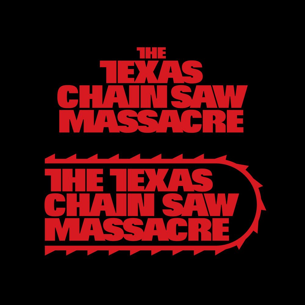logo exercise with 'the texas chain saw massacre' (1974). second vector has logotype contained in a shape resembling a chainsaw. red type over black background. 