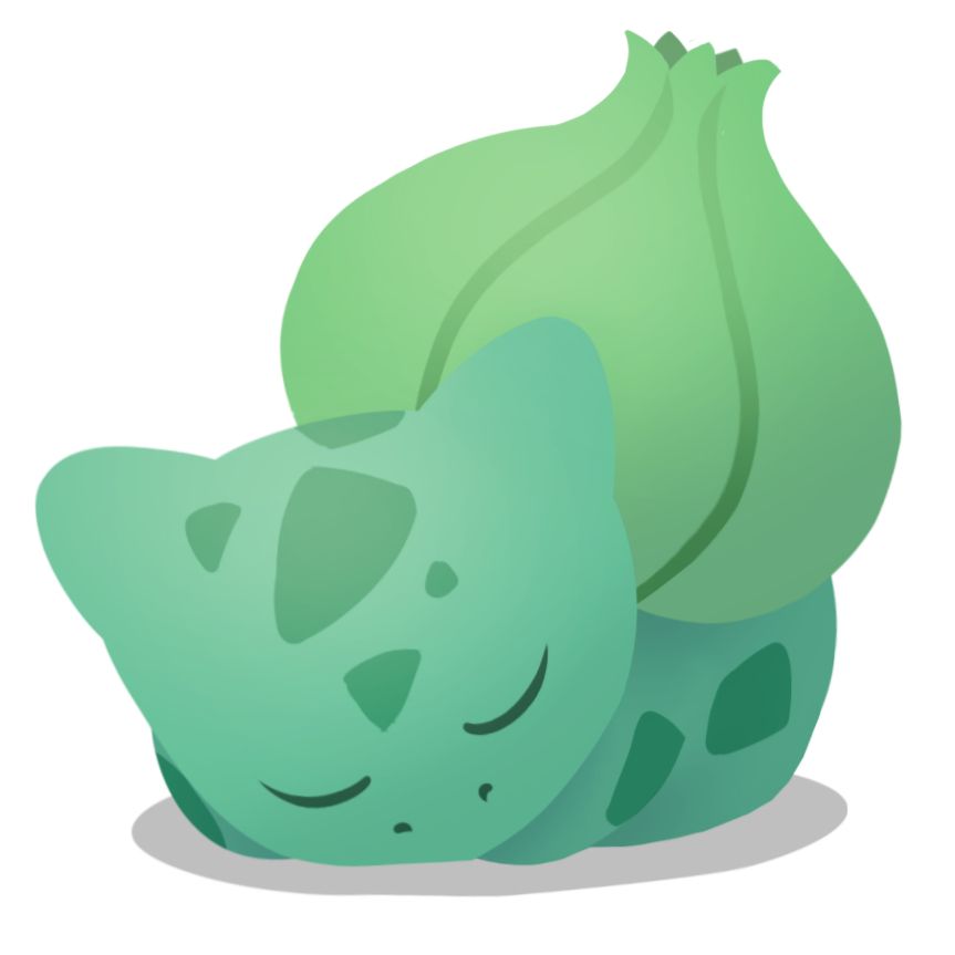 A lineless drawing of a sleeping Bulbasaur