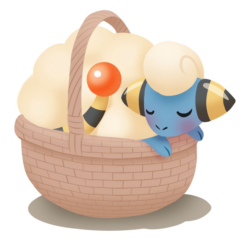 A mareep sleeping in a basket