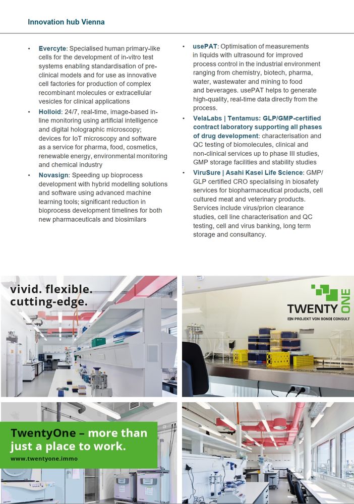 Page 4: Article "On the power of drug development, new platform technologies and innovative services in Vienna" in the Vienna Life Science Report 2024/25 | Advertisement: Bondi - TwentyOne
