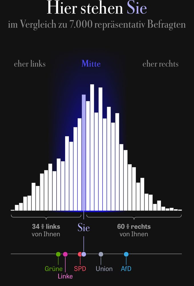 Wo stehen sie von Zeit online. Ergebnis=links der Mitte auf einem Level mit der SPD