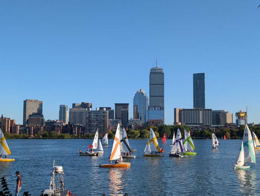 Sailboats on the Charles River in front of Boston
