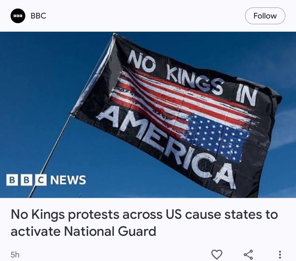 Headline "No kings protests across the US cause states to activate national guard"