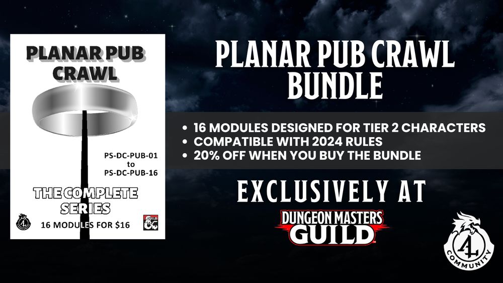 Planar Pub Crawl: the Complete Series is now available in a bundle deal at DMsGuild.com