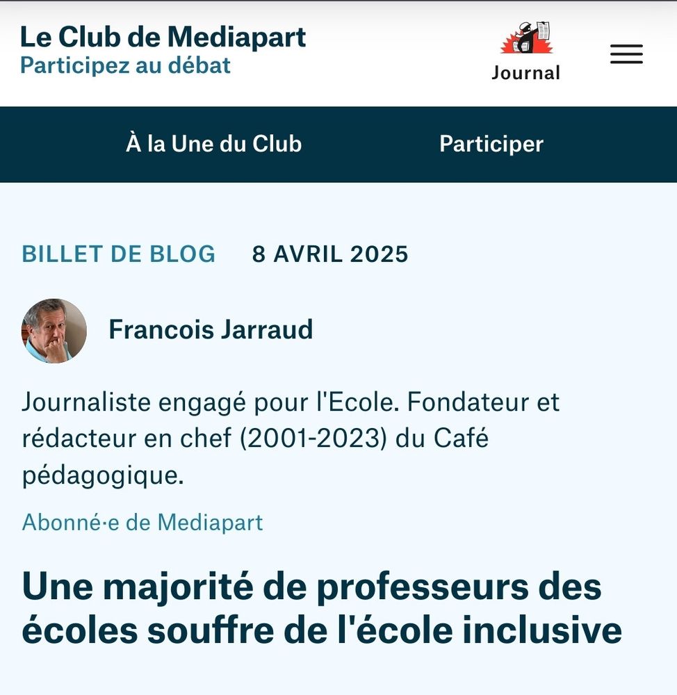 Blog de François Jarraud (ancien rédac chef du café pédagogique) : Une majorité de professeurs des écoles souffre de l'école inclusive. 