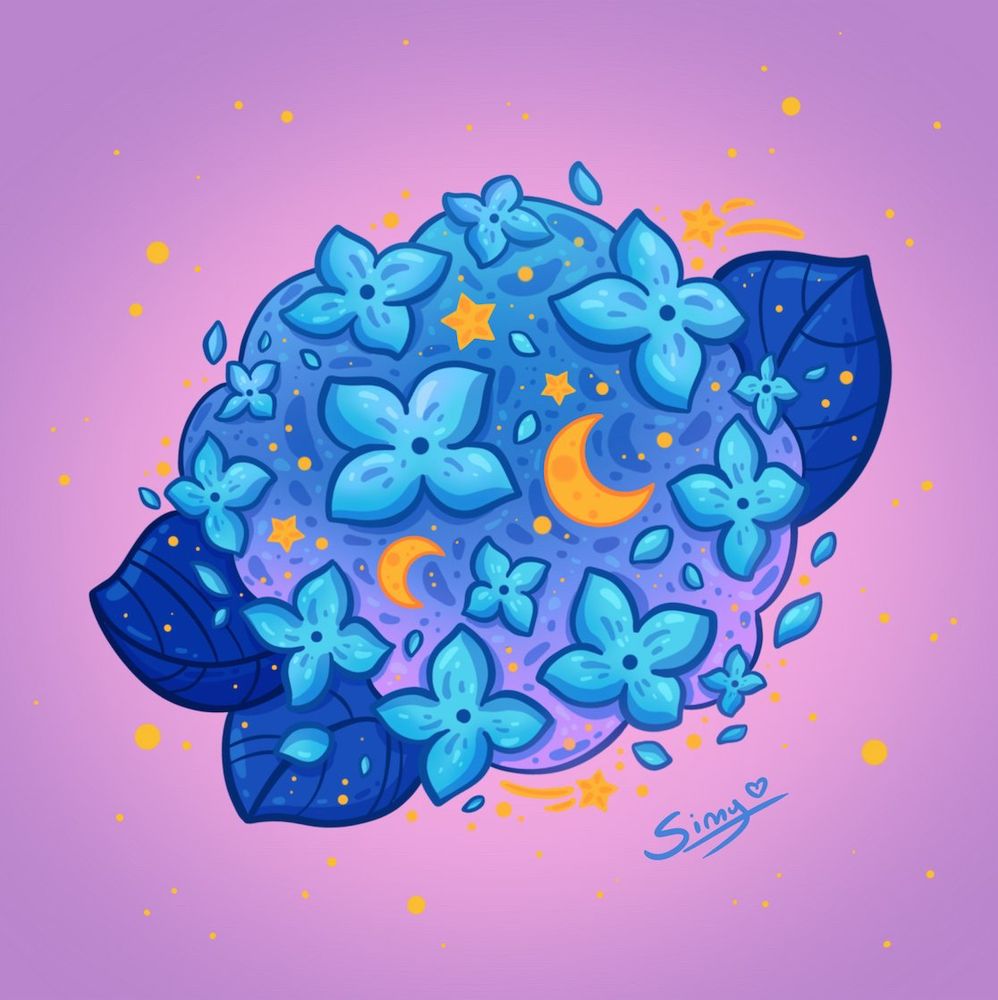 hydrangea with stars and moons in pink background