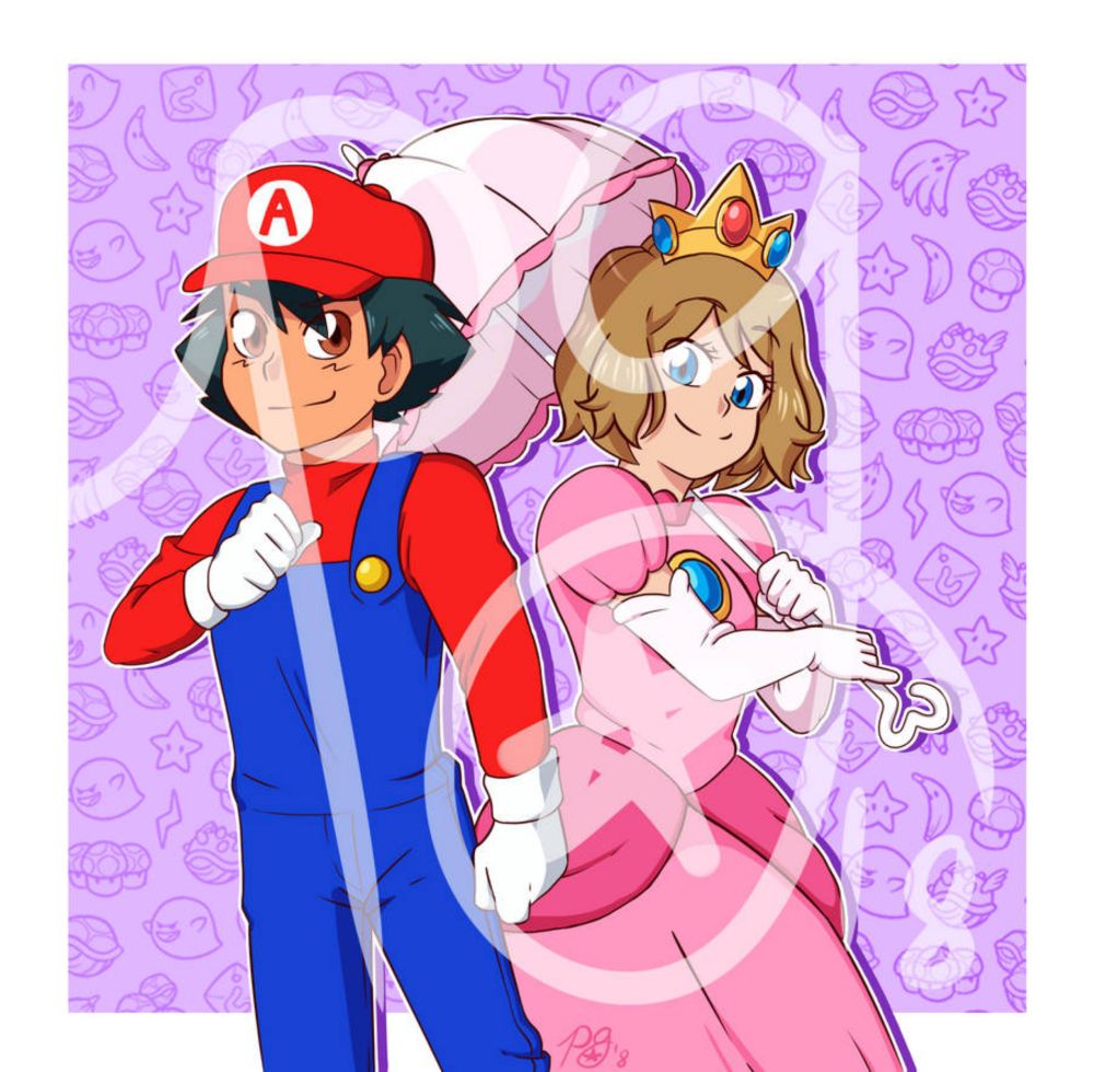 Commission: Ash and Serena as Mario and Peach by MLPowerpuff on DeviantArt