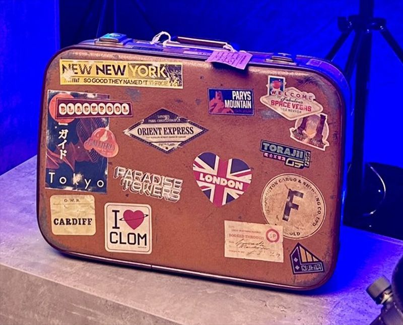 A close up photo of the suitcase from the set of the Official Doctor Who Podcast.