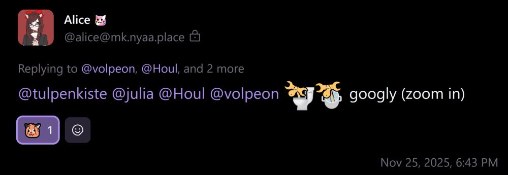 Screenshot of a post showing skibidi googly woozy pregnant wrench emojis in the style of Neocats.