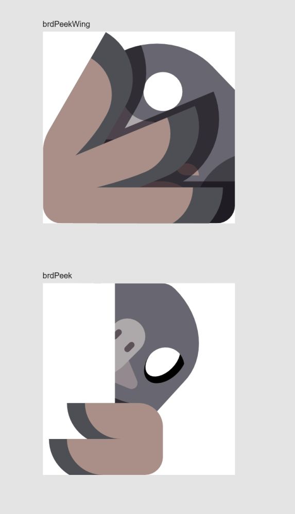 two emoji featuring a bird peeking. One time it's through its wing feathers, the other time from behind a wall.