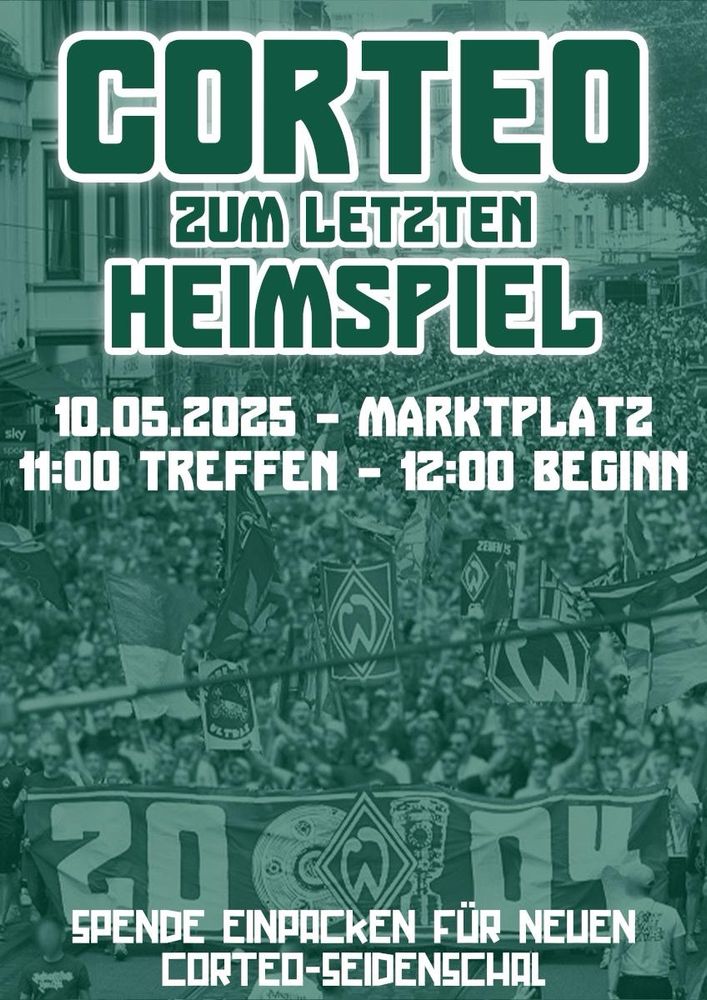 Corteo am 10.05.2025 um 11 Uhr am Marktplatz. 12 Uhr Beginn. Spende einpacken für neuen Corteo-Seidenschal