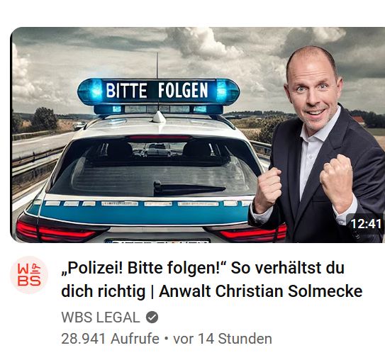 Youtube-Video mit Titel: „Polizei! Bitte folgen!“ So verhältst du dich richtig | Anwalt Christian Solmecke
