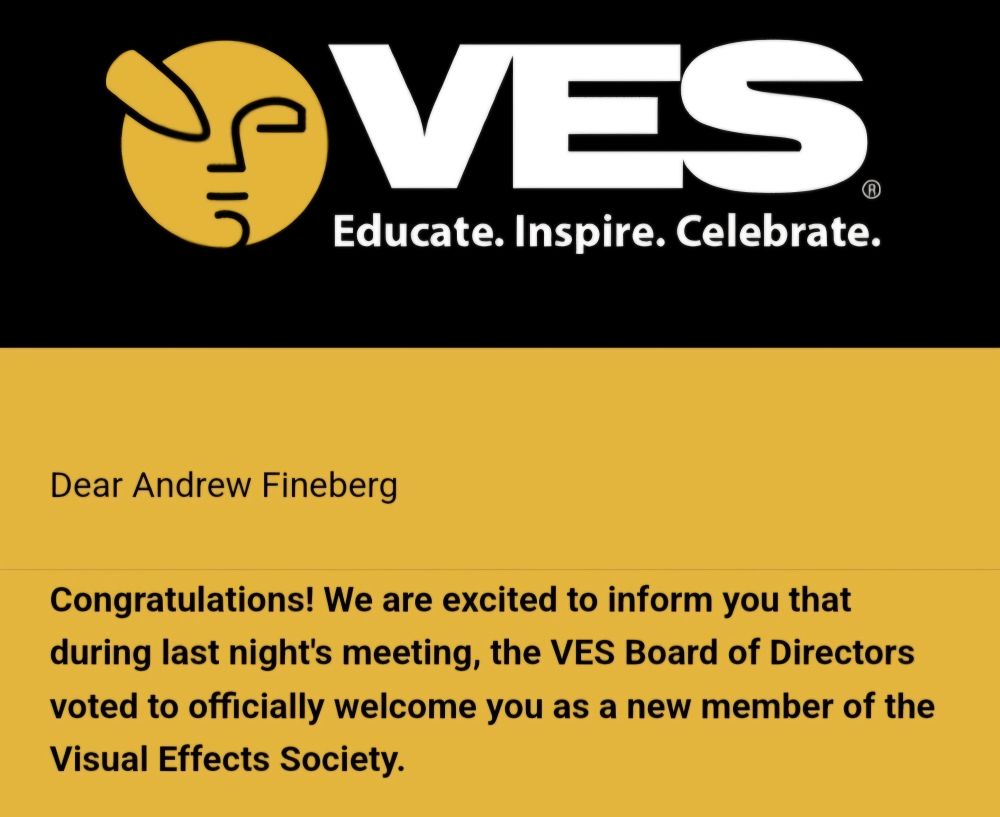 Welcome as a member to the Visual Effects Society