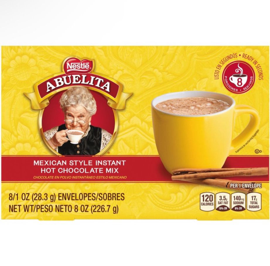 a box of 8 abuelita mexican hot chocolate instant mix packets