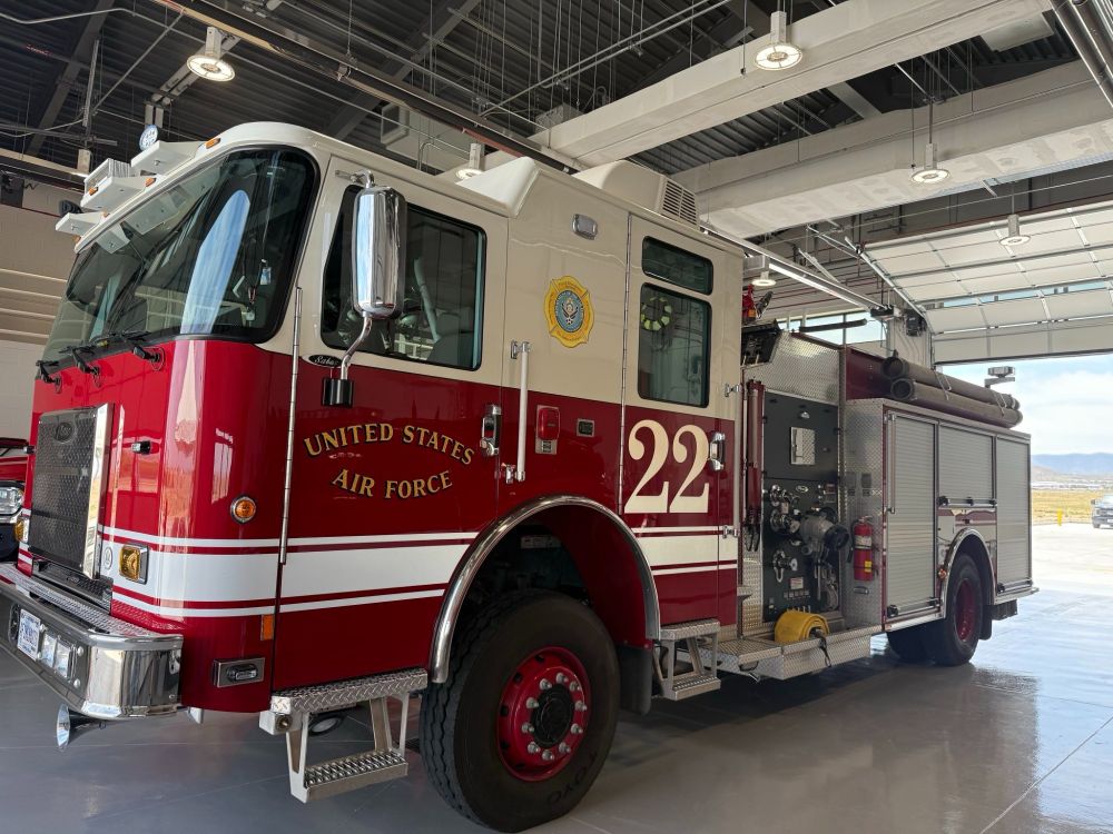 A fire truck inside Kirtland Air Force Base Fire Station.