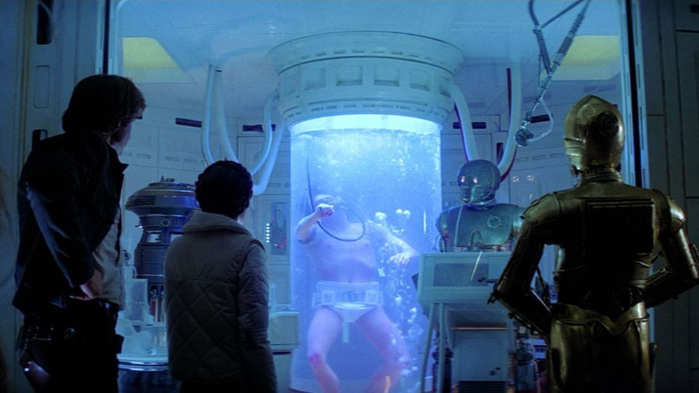 Luke Skywalker healing in the bacta tank after being rescued in The Empire Strikes Back