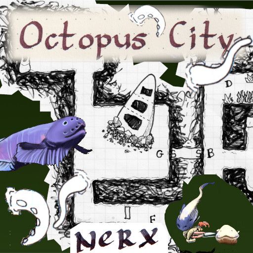 Title Image with the background of a room where an octopus might be hiding in a shipwreck and some fishy and tentacle around.
