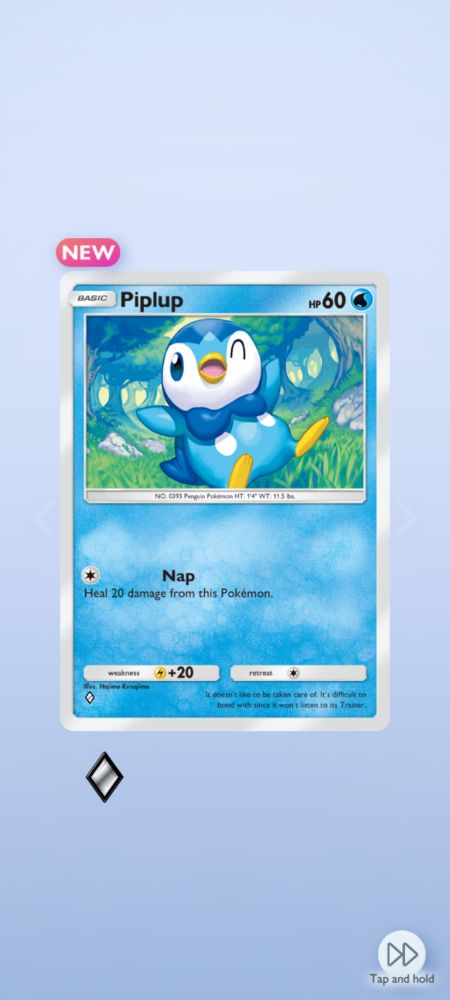 Shows first piplup card