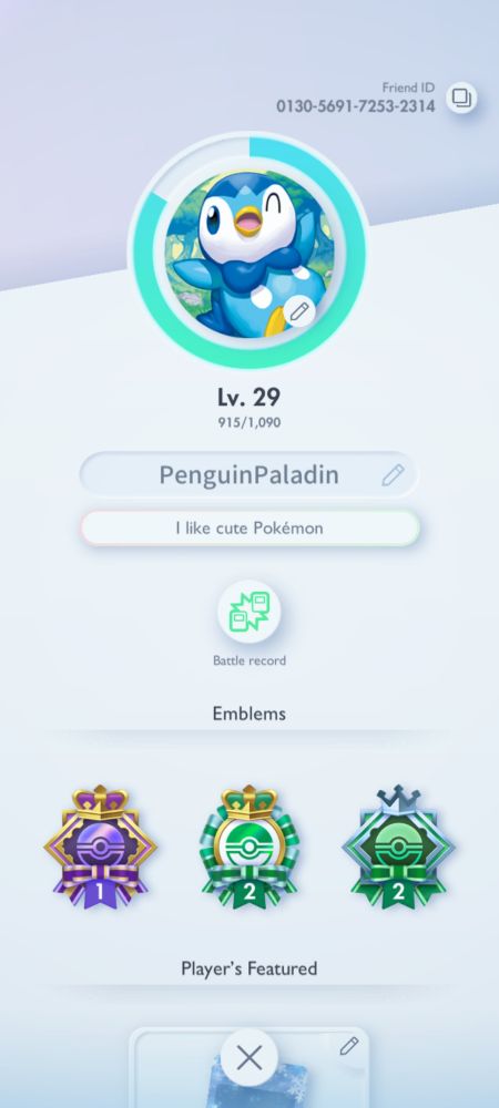 Shows piplup emblem on profile