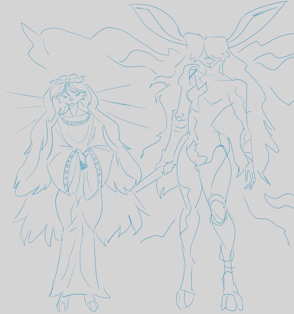 Sketch of Miquella and Malenia from Elden Ring as anthro rabbits