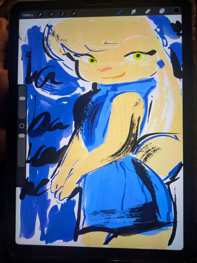 A sketchy Agent Caspar in a blue dress