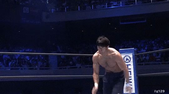 Katsuyori Shibata hitting KENTA with a corner dropkick.