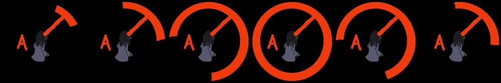 Multiple frames of the same character, posed in a different direction, with a letter for the action and a circle progress bar for the animation and direction.